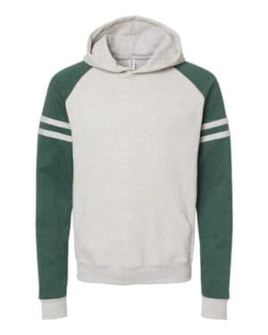 OATMEAL HEATHER/ FOREST GREEN HEATHER 97CR nublend varsity colorblocked raglan hooded sweatshirt