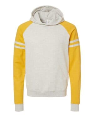 OATMEAL HEATHER/ MUSTARD HEATHER 97CR nublend varsity colorblocked raglan hooded sweatshirt