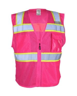 PINK/ LIME - B156 B150-156 ev series enhanced visibility 3 pocket mesh vest