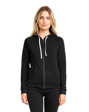HEATHER BLACK 9603 ladies' malibu raglan full-zip hooded sweatshirt