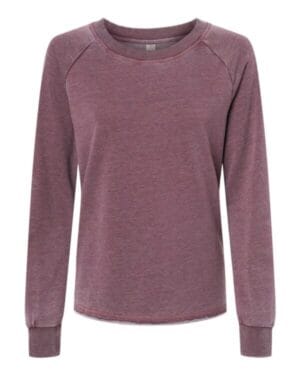 WINE NEW 8626 womens lazy day mineral wash french terry sweatshirt