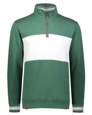 DARK GREEN HEATHER/ WHITE 229565 all-american fleece colorblocked quarter-zip sweatshirt