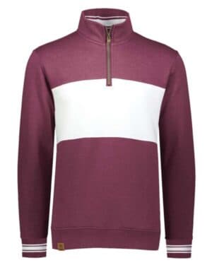 MAROON HEATHER/ WHITE 229565 all-american fleece colorblocked quarter-zip sweatshirt