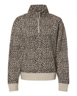 ATMOSPHERE/ BLACK LEOPARD W22713 women's sueded fleece quarter-zip sweatshirt