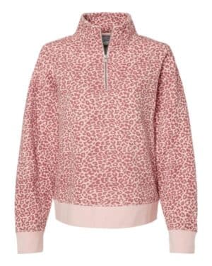 CAMEO PINK/ ORCHID ICE LEOPARD W22713 women's sueded fleece quarter-zip sweatshirt