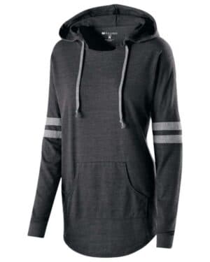 VINTAGE BLACK/ VINTAGE GREY 229390 women's triblend hooded long sleeve t-shirt