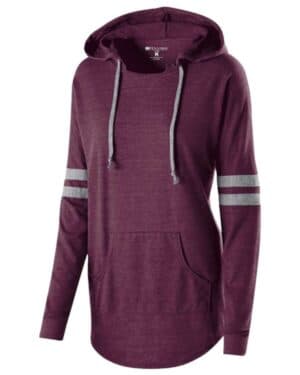 VINTAGE MAROON/ VINTAGE GREY 229390 women's triblend hooded long sleeve t-shirt