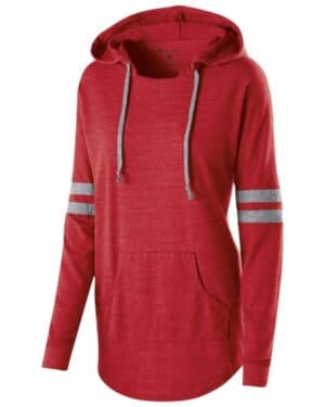 VINTAGE SCARLET/ VINTAGE GREY 229390 women's triblend hooded long sleeve t-shirt