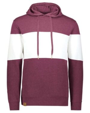 MAROON HEATHER/ WHITE 229563 ivy league fleece colorblocked hooded sweatshirt
