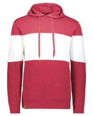 SCARLET HEATHER/ WHITE 229563 ivy league fleece colorblocked hooded sweatshirt