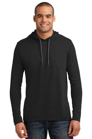 BLACK/ DARK GREY 987 gildan 100% ring spun cotton long sleeve hooded t-shirt