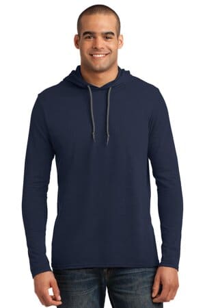 NAVY/ DARK GREY 987 gildan 100% ring spun cotton long sleeve hooded t-shirt