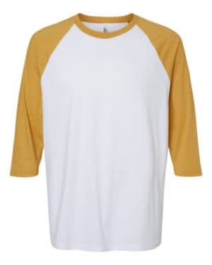 WHITE/ HEATHER MUSTARD American apparel 2003CVC cvc three-quarter sleeve tee
