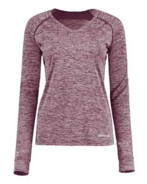 MAROON HEATHER 222770 women's electrify coolcore long sleeve v-neck t-shirt