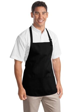 BLACK A510 port authority medium-length apron with pouch pockets