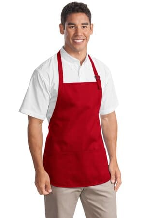 RED A510 port authority medium-length apron with pouch pockets