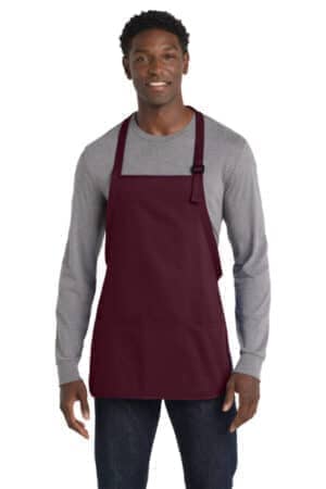 MAROON MAROON A510 port authority medium-length apron with pouch pockets