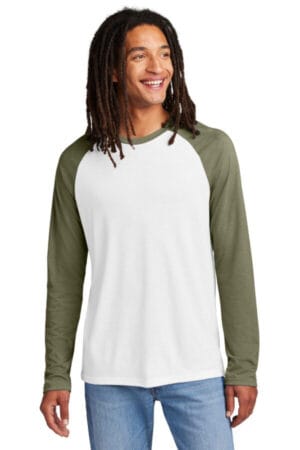 OLIVE YOU GREEN/ BRIGHT WHITE AL6009 allmade unisex tri-blend long sleeve colorblock raglan