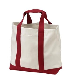 NATURAL/ RED B400 port authority-ideal twill two-tone shopping tote