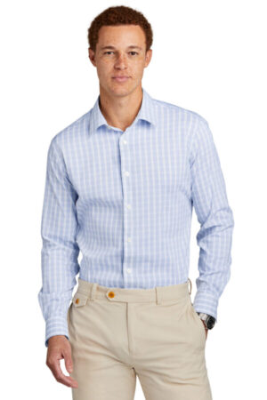 WHITE/ NEWPORT BLUE GRID CHECK BB18006 brooks brothers tech stretch patterned shirt