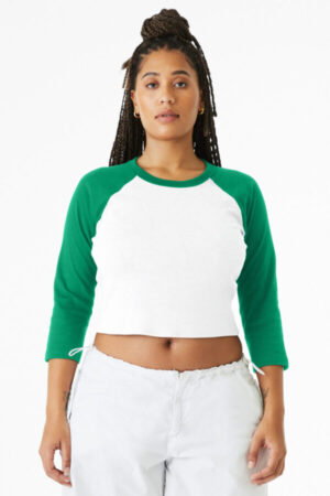 WHITE/ KELLY BC1200 bella canvas women's micro rib 3/4 raglan baby tee