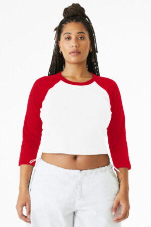 WHITE/ RED BC1200 bella canvas women's micro rib 3/4 raglan baby tee