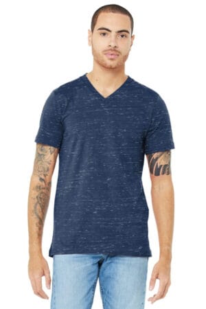 NAVY MARBLE BC3005 bella canvas unisex jersey short sleeve v-neck tee