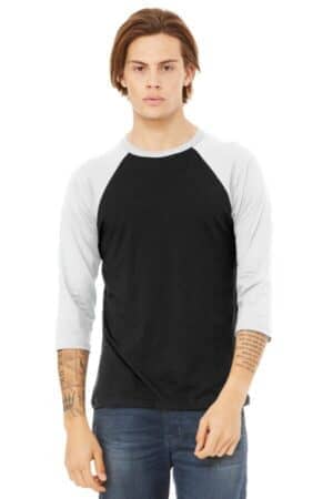 BLACK/ WHITE BC3200 bella canvas unisex 3/4-sleeve baseball tee