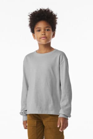 ATHLETIC HEATHER BC3511Y bella canvas youth 6-ounce heavyweight long sleeve tee