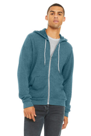 HEATHER DEEP TEAL BC3739 bella canvas unisex sponge fleece full-zip hoodie