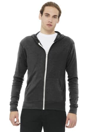 CHARCOAL-BLACK TRIBLEND BC3939 bella canvas unisex triblend full-zip lightweight hoodie