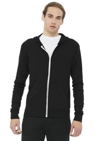 SOLID BLACK TRIBLEND BC3939 bella canvas unisex triblend full-zip lightweight hoodie
