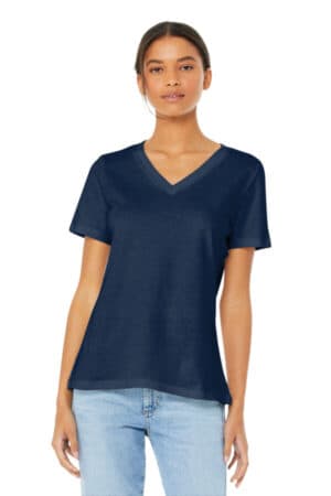NAVY BC6405 bella canvas women's relaxed jersey short sleeve v-neck tee