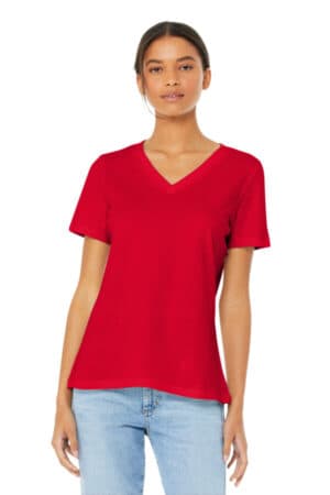 RED BC6405 bella canvas women's relaxed jersey short sleeve v-neck tee