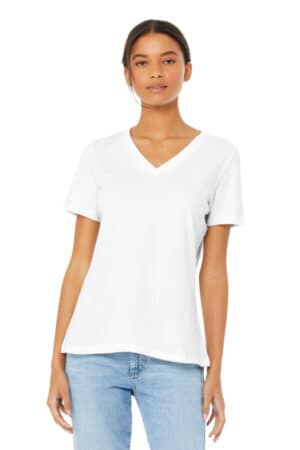 WHITE BC6405 bella canvas women's relaxed jersey short sleeve v-neck tee