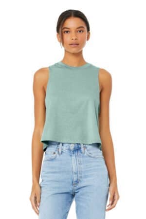 HEATHER DUSTY BLUE BC6682 bella canvas women's racerback cropped tank