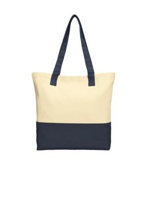 NATURAL/ NAVY BG414 port authority colorblock cotton tote