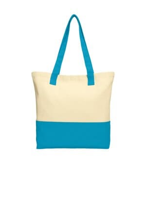 NATURAL/ TURQUOISE BG414 port authority colorblock cotton tote