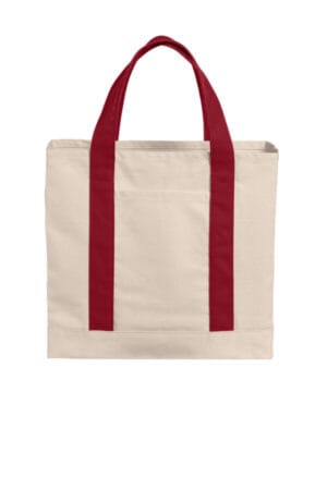 NATURAL/ DEEP RED BG429 port authority cotton canvas two-tone tote