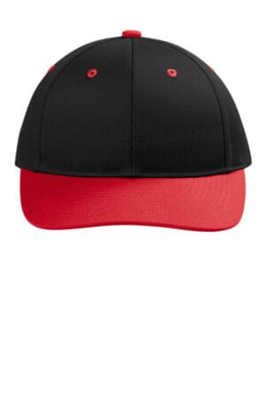 BLACK/ TRUE RED C118 port authority snapback cap