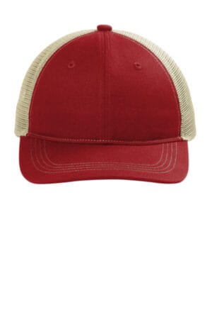 FLAME RED/ TAN C119 port authority unstructured snapback trucker cap