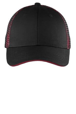 BLACK/ RED BLACK/ RED C818 port authority double mesh snapback sandwich bill cap
