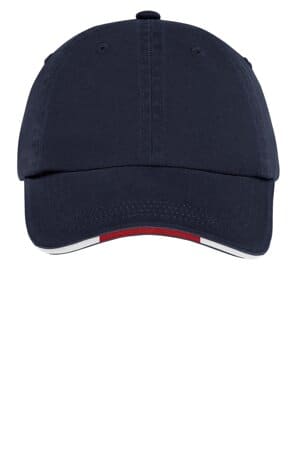 CLASSIC NAVY/ RED/ WHITE C830 port authority sandwich bill cap with striped closure