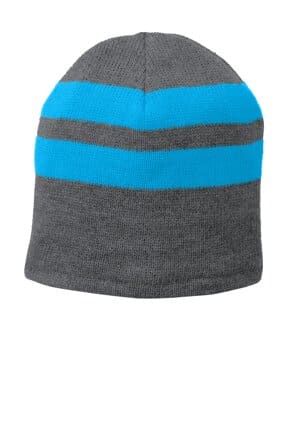 ATHLETIC OXFORD/ NEON BLUE C922 port & company fleece-lined striped beanie cap