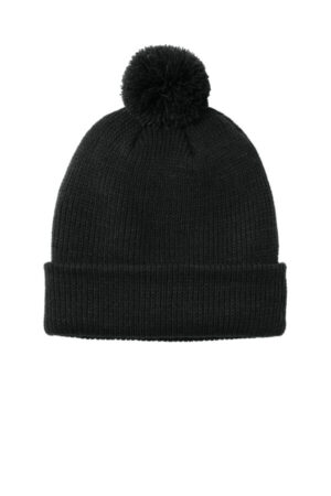 DEEP BLACK C978 port authority cozy pom beanie