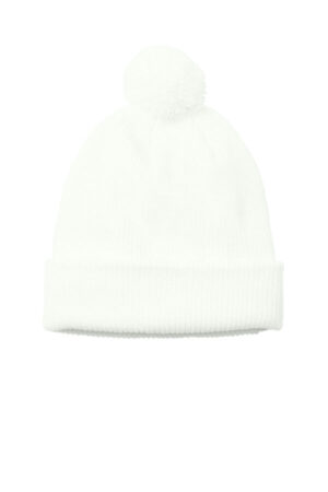 MARSHMALLOW C978 port authority cozy pom beanie