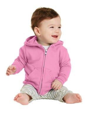 CANDY PINK CAR78IZH port & company infant core fleece full-zip hooded sweatshirt
