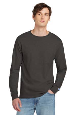 CHARCOAL HEATHER CC8C champion heritage 52-oz jersey long sleeve tee