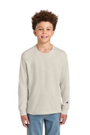 OATMEAL HEATHER CH1751 champion youth jersey long sleeve tee