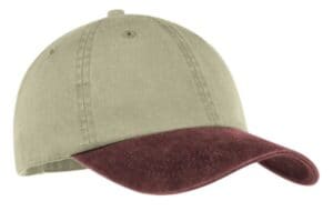 KHAKI/ MAROON CP83 port & company-two-tone pigment-dyed cap